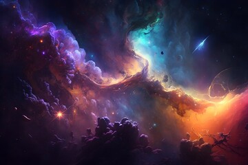 Wall Mural - Illustration realistic galaxy background made with generative AI