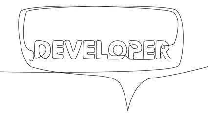 Aufkleber - One continuous line of speech bubble with Developer text. Thin Line Illustration vector concept. Contour Drawing Creative ideas.