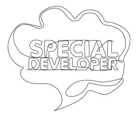Aufkleber - One continuous line of speech bubble with Special Developer text. Thin Line Illustration vector concept. Contour Drawing Creative ideas.
