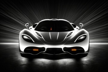 Sticker - Supercar with detailed LED headlights. white space. Generative AI