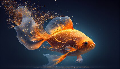 Magical goldfish underwater. Generative art