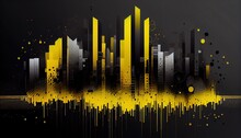Abstract Geometric Digital Background, Black And Yellow Colors. Generative Art