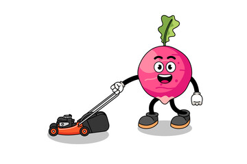 Wall Mural - radish illustration cartoon holding lawn mower