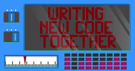 Aufkleber - Writing New Code Together text on a Digital Led Panel. Announcement Message with Light Equipment.