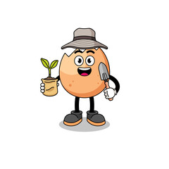 Wall Mural - Illustration of cracked egg cartoon holding a plant seed