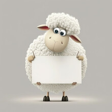 Cute Cartoon Sheep Holding A Blank Sign, Generative AI