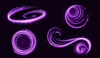 Poster - realistic set of purple light motion effects isolated on transparent background. vector illustration