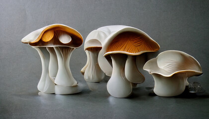 Wall Mural - 3D Group of mushrooms in plastic containe. Generative Ai