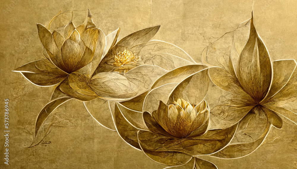Luxurious background design with golden lotus, Lotus flowers line art design for wallpaper. Generative Ai