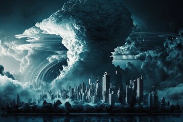 Wall Mural - A raging storm is brewing over the city. Generative AI