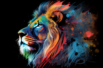 Wall Mural - lion colorful abstract illustration Generative AI