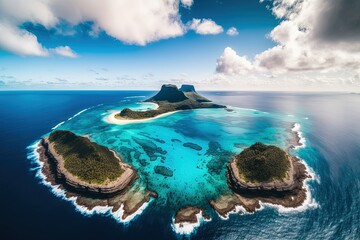 Poster - Amazing panoramic drone flight over Lord Howe Island in the Tasman Sea between Australia and New Zealand, a Pacific subtropical island. Located off the coast of Australia, New South Wales claims Lord