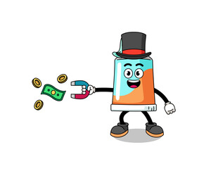 Wall Mural - Character Illustration of toothpaste catching money with a magnet