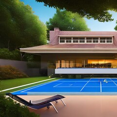 Wall Mural - 19 A house with a swimming pool and a tennis court 2_SwinIRGenerative AI