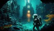 a diver found lost castle underwater, undersea city lost civilization, Generative Ai