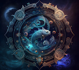 Wall Mural - an ethereal zodiac sign pisces generative ai