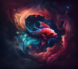 Wall Mural - an ethereal zodiac sign pisces generative ai