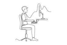 Single One Line Drawing Correct Male Sitting Position While Working. Healthcare At Office Concept. Continuous Line Draw Design Graphic Vector Illustration.