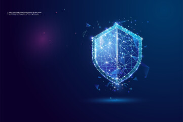Poster - Security Shield. Cyber security and information or network protection in polygon, lines and geometric shapes. Low poly wireframe vector
