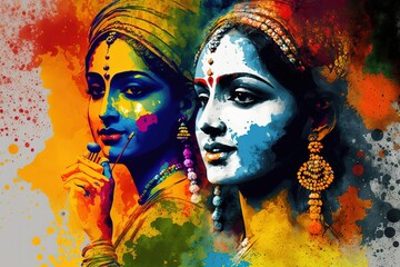 Sticker - Lord Krishna, Radha Krishna, Krishna Janmashtami, Holi, Holi Festival, Lord Krishna, Radha Krishna, and Krishna in Front of a Colorful Background, Holi, Holi, Holi, Holi, Holi, Holi, Holi, Holi , Holi