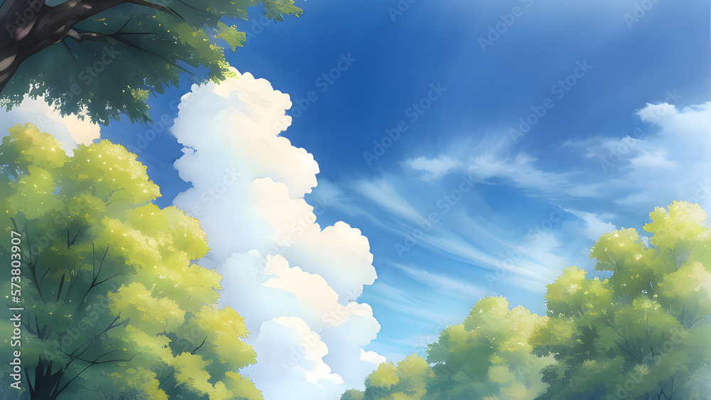 夏の空 水彩イラスト generative ai の Stock イラスト | Adobe Stock