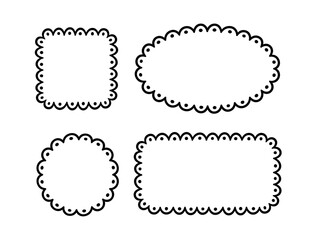 Poster - doodle circle and square scalloped frames. hand drawn scalloped edge rectangle and ellipse shapes. s