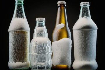 Poster - Several frosty beer bottles, Beer bottles up close and personal, There's Italy and Venezuela and Beer An Intoxicating Drink, Presented in Bottles by Crafty Tossing dewdrops into a pint of beer, Beer