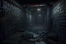 Dark Dungeon With Rusty Chains And Oppressive Atmosphere Of Despair (AI Generated)