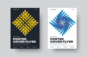 Poster - Vector flyer with a bright design, a poster with gradient elements in a rhombus, a set of covers on a white, black background.
