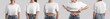 Mockup of white crop top on beautiful girl in jeans, fashion clothes, front, back view, isolated on background.