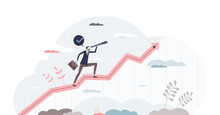 Sales Forecasting And Financial Company Profit Prediction Tiny Person Concept, Transparent Background. Business Development Calculation And Performance Statistic Measurement Illustration.