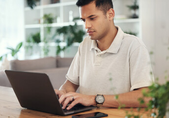 Aufkleber - Serious, planning and young man on laptop typing email, financial management or startup investment research. Professional worker, employee or person working on computer for finance career opportunity