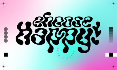 Poster - Lettering poster made with distorted font and motivational quote Choose Happy. Colorful smooth gradient background with technical crop marks.