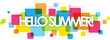 HELLO SUMMER! colorful typography banner on transparent background
