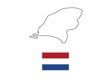 Vector Minimalist Map Of Netherlands With Flag Of The Country, Flag Of Netherlands With Smooth Map. Suitable For Minimalist Designs. Space For Text.