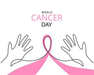 Wall Mural - One single line of cancer day background isolated on white background.