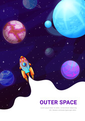 Poster - Space exploring, galaxy starry space and rocket