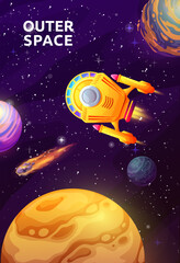Poster - Starship in starry galaxy, space landscape, poster