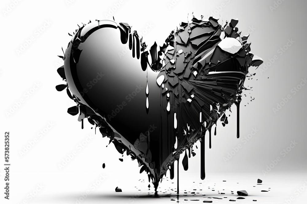 broken black heart with cracks on white background. Isolate