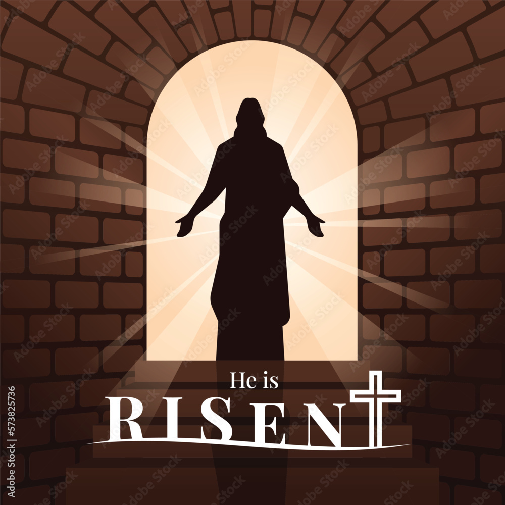 God Risen Bvector He is risen - Silhouette of Jesus Christ risen coming out from ...