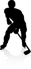 Wall Mural - A highly detailed silhouette ice hockey player