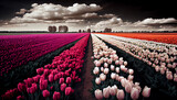 Fototapeta Kwiaty - Field full of tulip flowers, generative ai