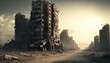 Desolate Cityscape: A View of Ruins After a Catastrophic Event, AI generative