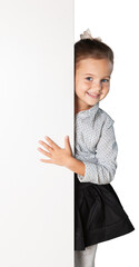 Sticker - A beautiful cute child with a white board in hands