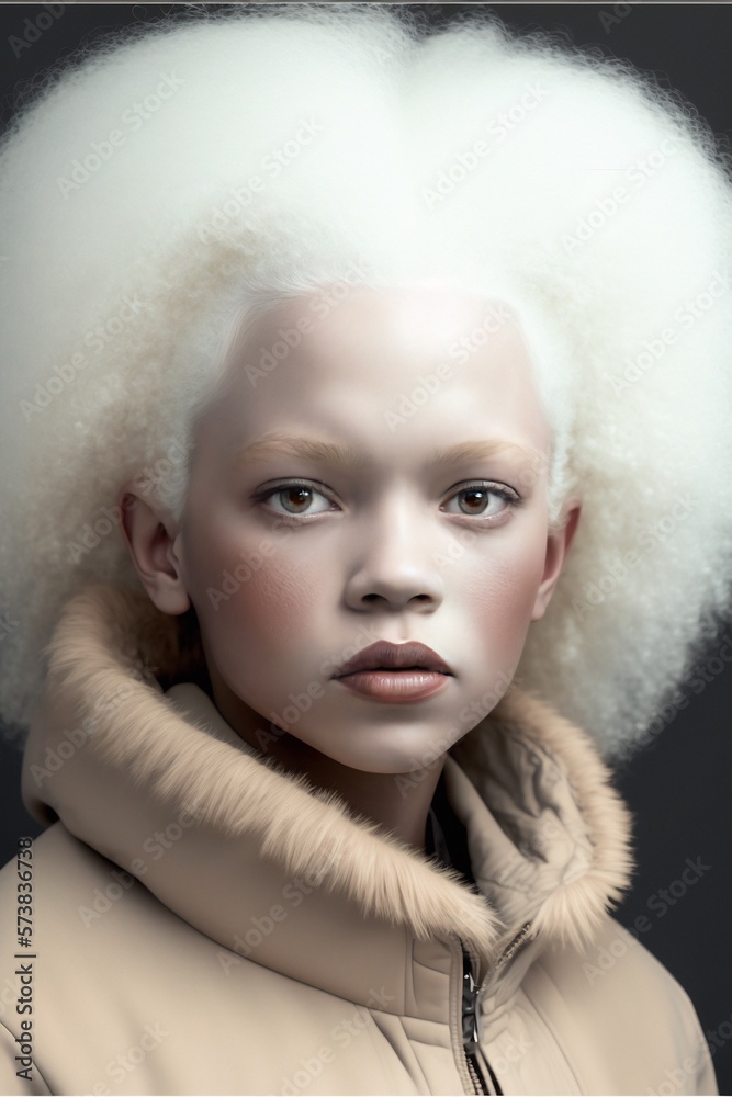 Artistic portrait of young albino girl of African American ethnicity ...