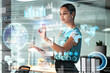 © Chanelle M/peopleimages.com - World, tablet and overlay with a business black woman using an ai or ux interface to access the metaverse of data. Digital, future and information with a global network working on a 3d hologram