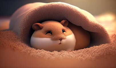 Sticker -  a small hamster is peeking out of a blanket in the sand.  generative ai