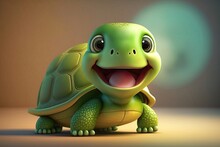 Cute 3D Of Turtle Character. Generative AI