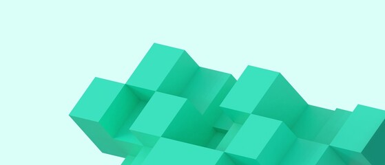 Aufkleber - 3D Abstract Geometric shapes background. technology Innovation and Network connection concept on green background. Inspiration, copy space, digital, banner, website -3d Rendering