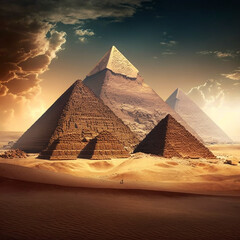 Sticker - Illustration of the Egyptian pyramids. Generative AI.